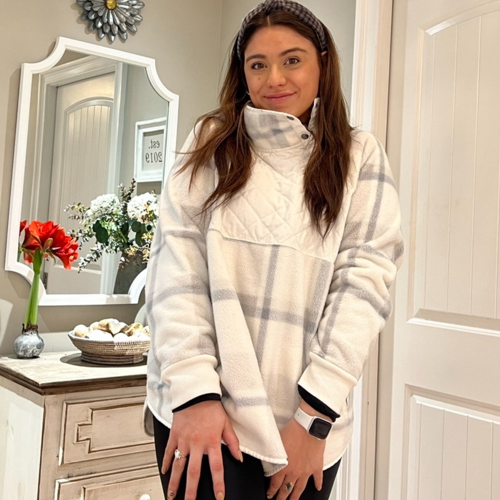 Abercrombie & Fitch Plaid Cowl Neck Sweater in Cream and Gray